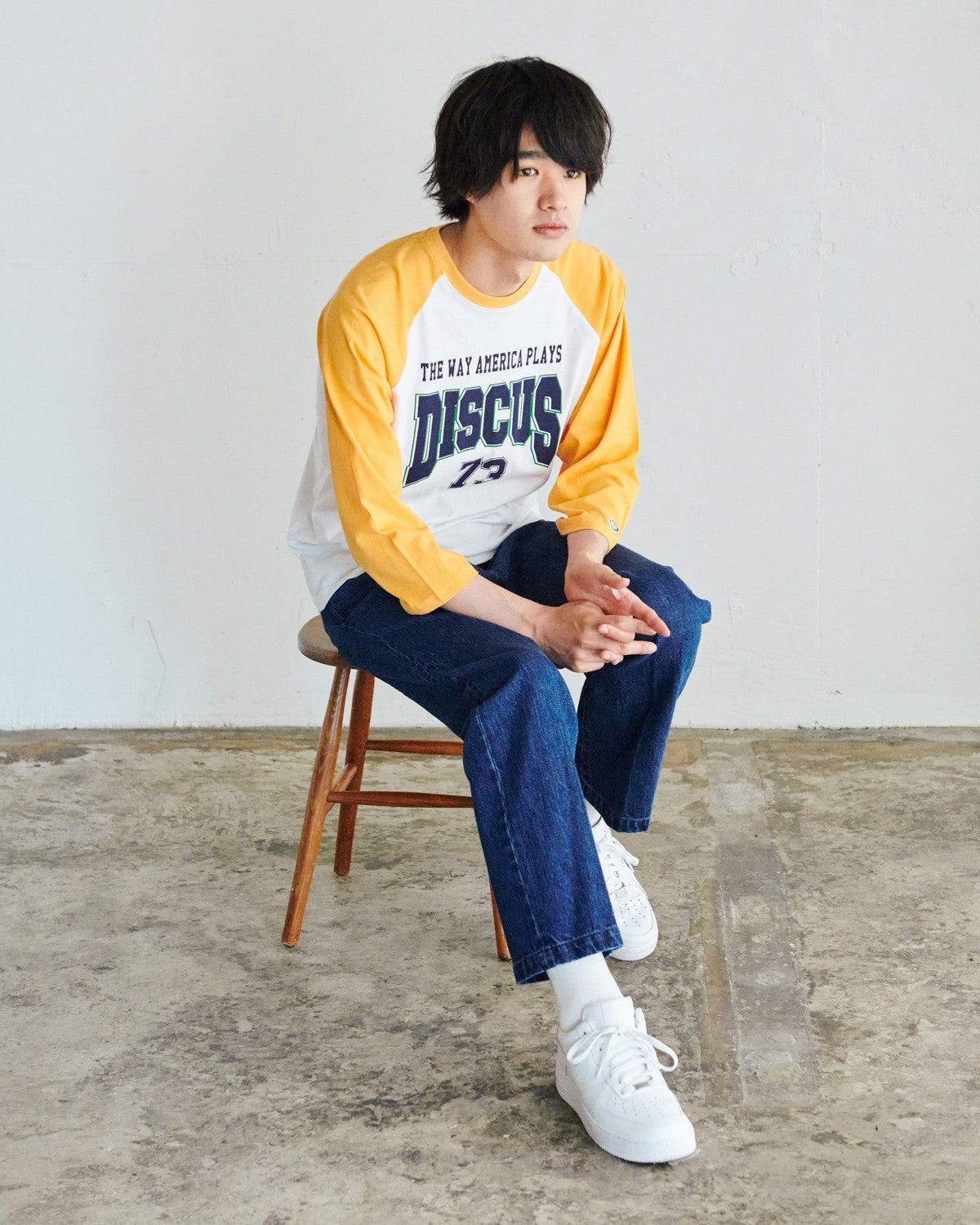 7分袖ラグラン プリントクルーTシャツ